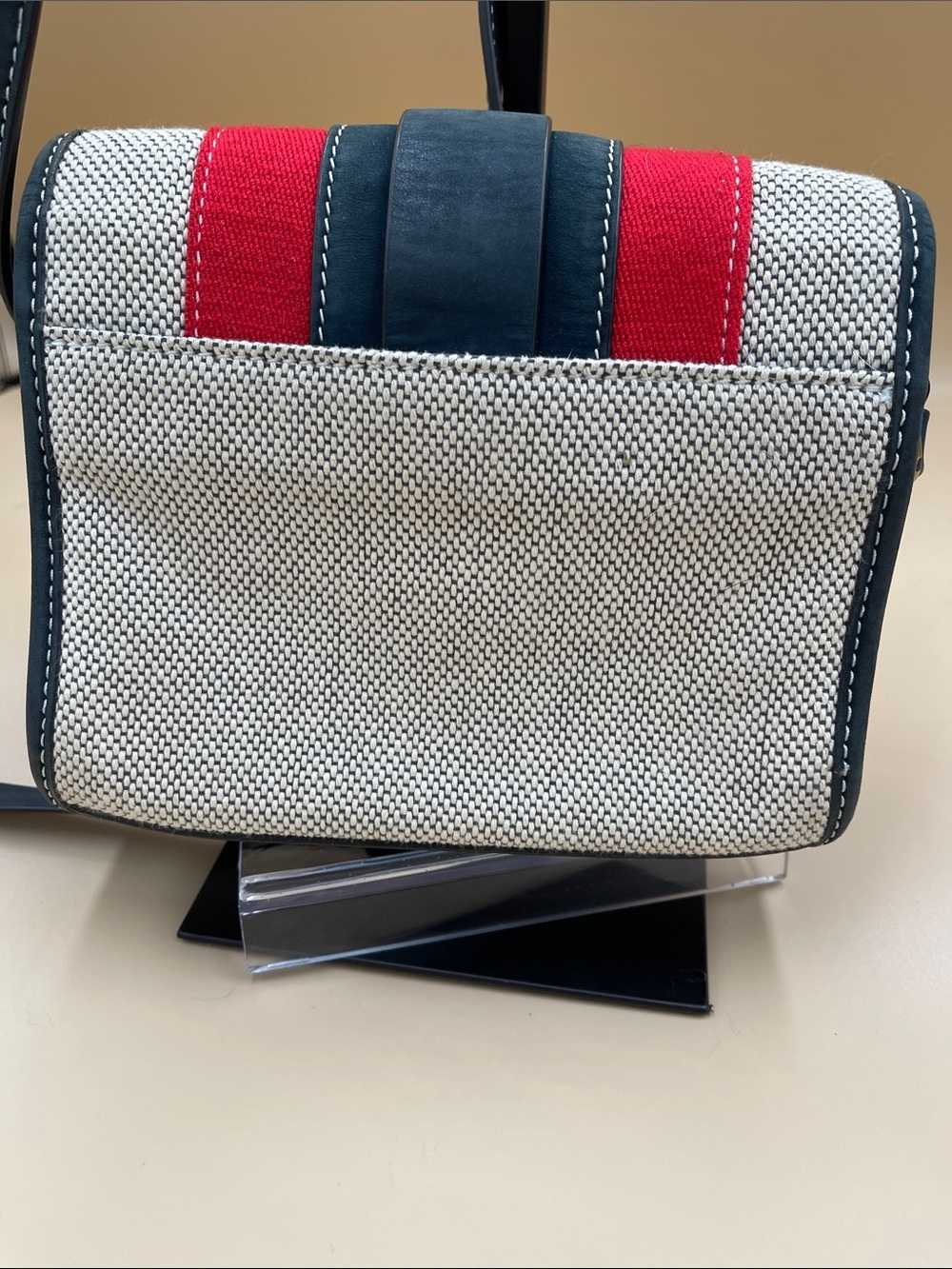 Nautical or Patriotic this fun size red white Navy Stripe Crossbody Shoulder Bag - Picture 3 of 5